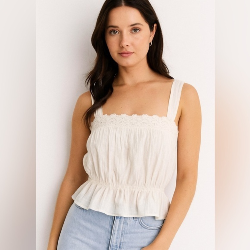 Forever 21 White Smocked Ruffled Tank Top